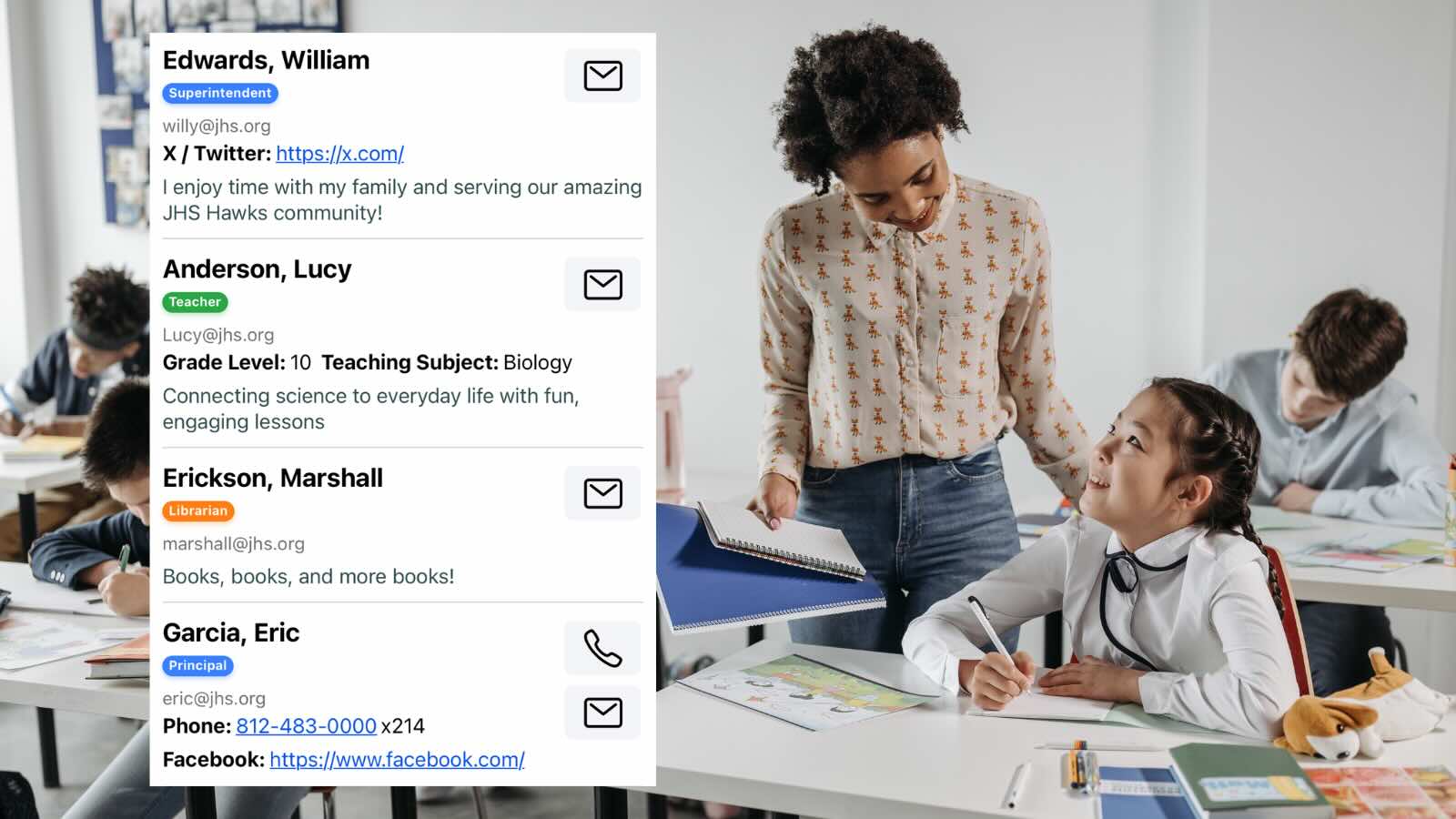 School staff and teachers directory